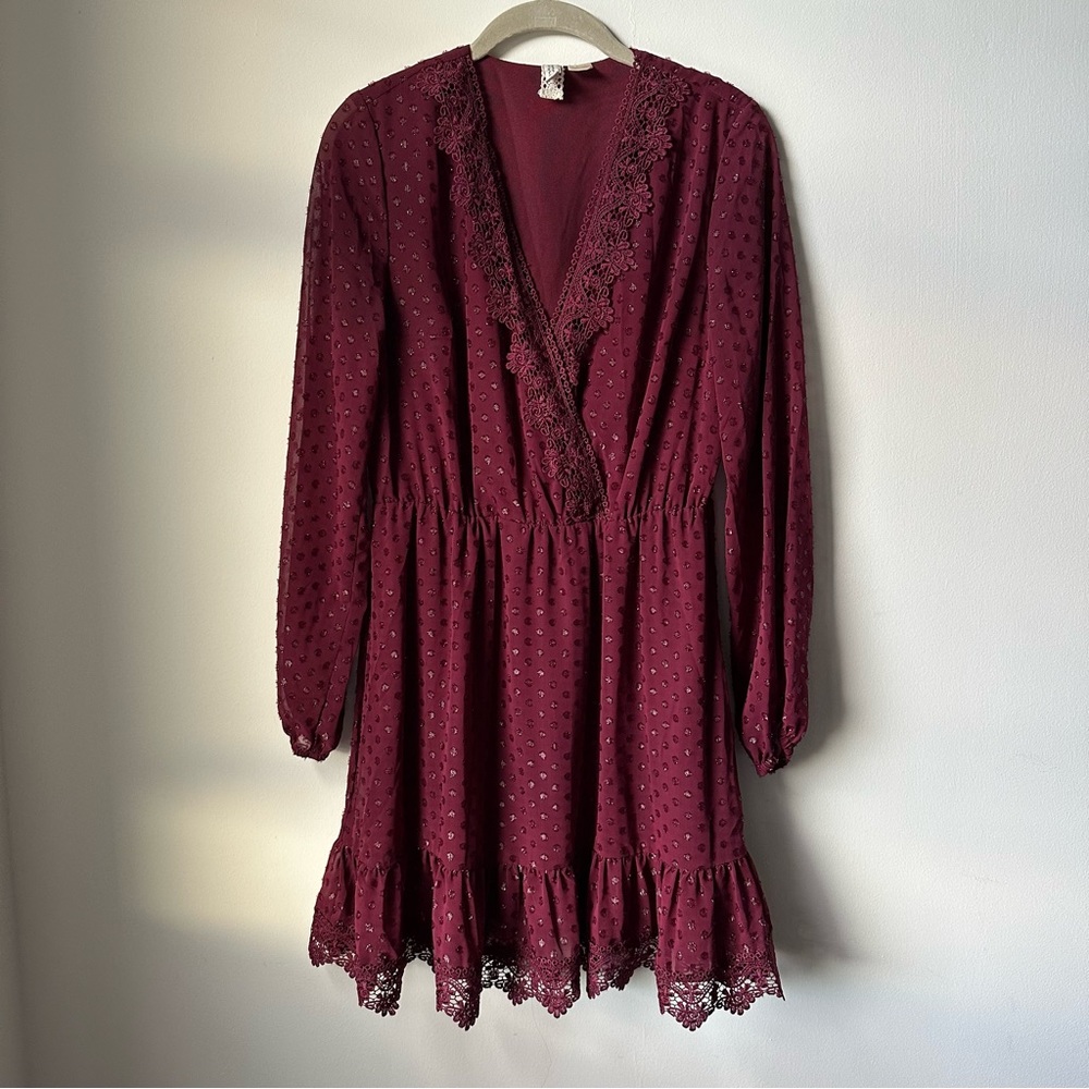H&M Lace Trimmed Plumeti Dress Sz S